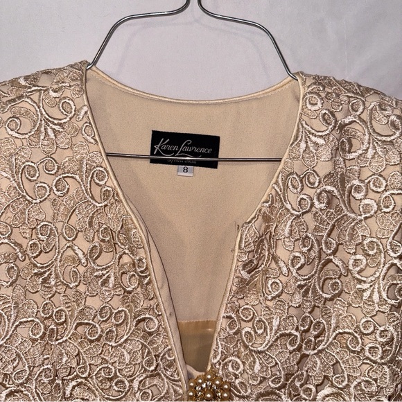 Karen Laurence by Matthew Size 8 Applique Lace Tiered Top Jacket Beaded Buttons - Picture 4 of 13